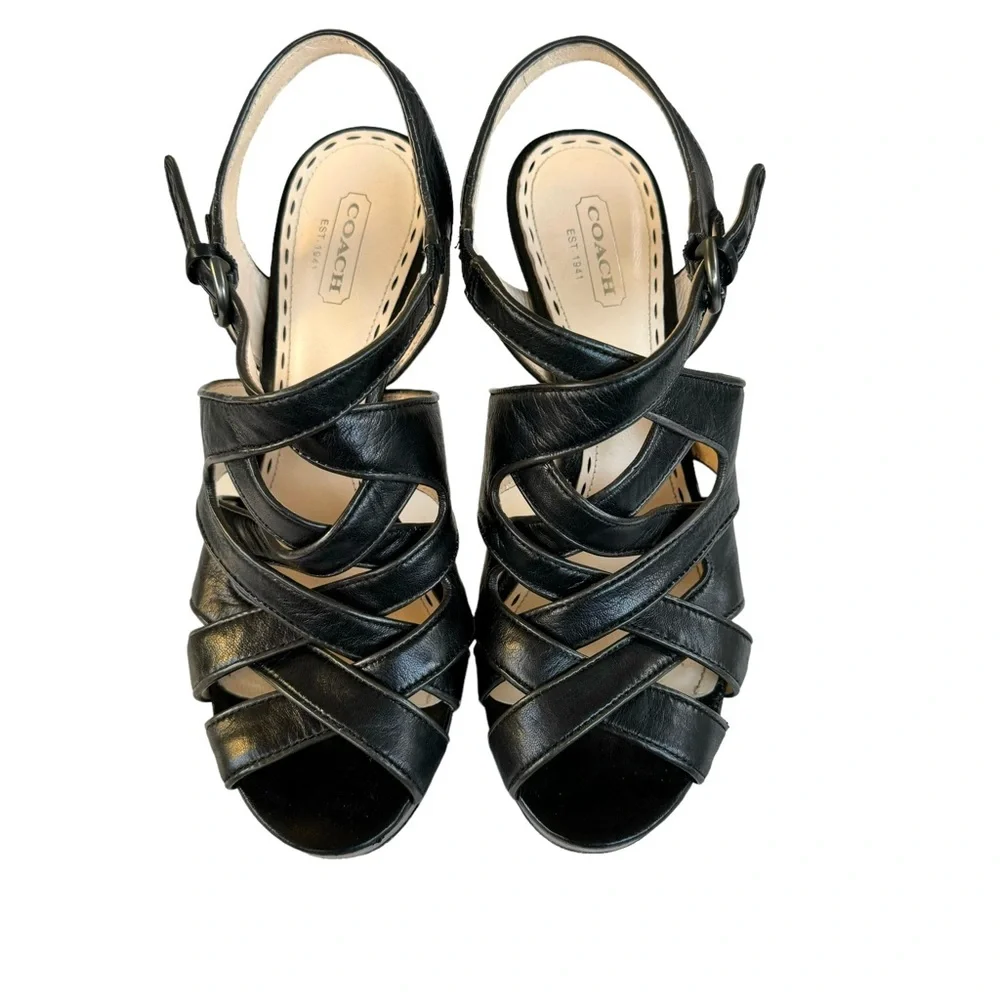 Coach Alba Sandals Black Leather Strappy Platform - Picture 8 of 13